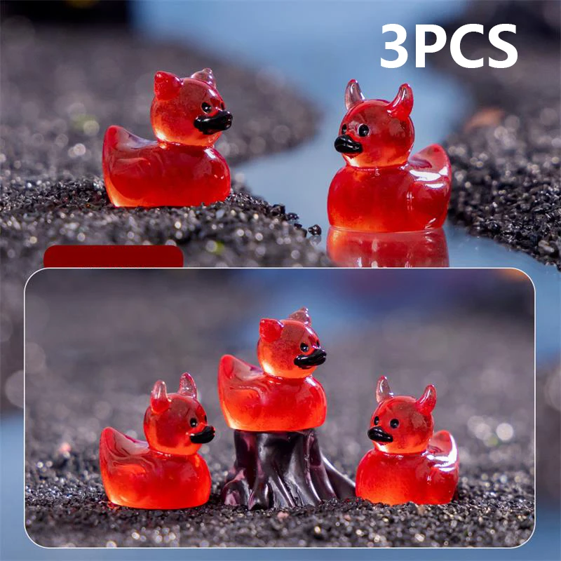 Mini Resin Halloween Devil Duck Luminous Ornament Micro Landscape DIY Crafts Car Home Glow-in-the-dark Decoration Gifts 3PCS/Bag ornament crafts miniature figurines resin ornaments miniature ornament resin crafts miniature duck figurines