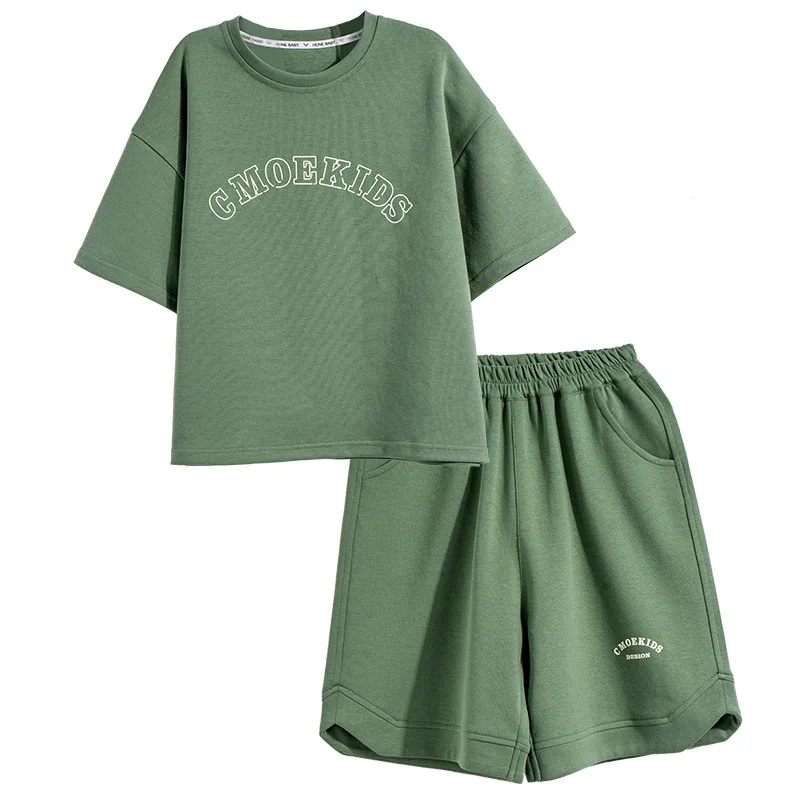 

Boys Clothes Summer Fashion Casual Crewneck Letter Print T-shirt Pullover + Elastic Waist Shorts 2pcs Streetwear Outfit 4-14 Yrs