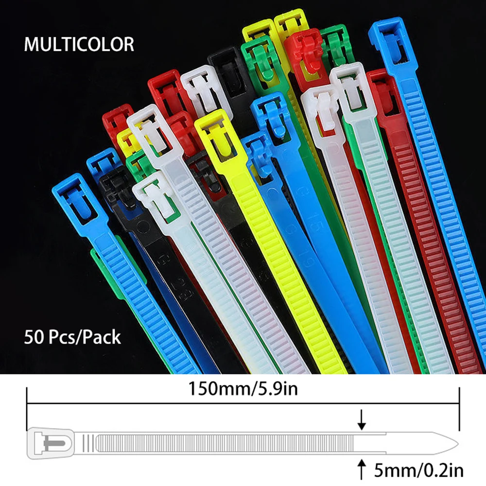 Nylon Reusable Cable Zip Ties Releasable Fixed Binding Color Black White Disassembly May Loose Slipknot Cable Ties Cable Ties