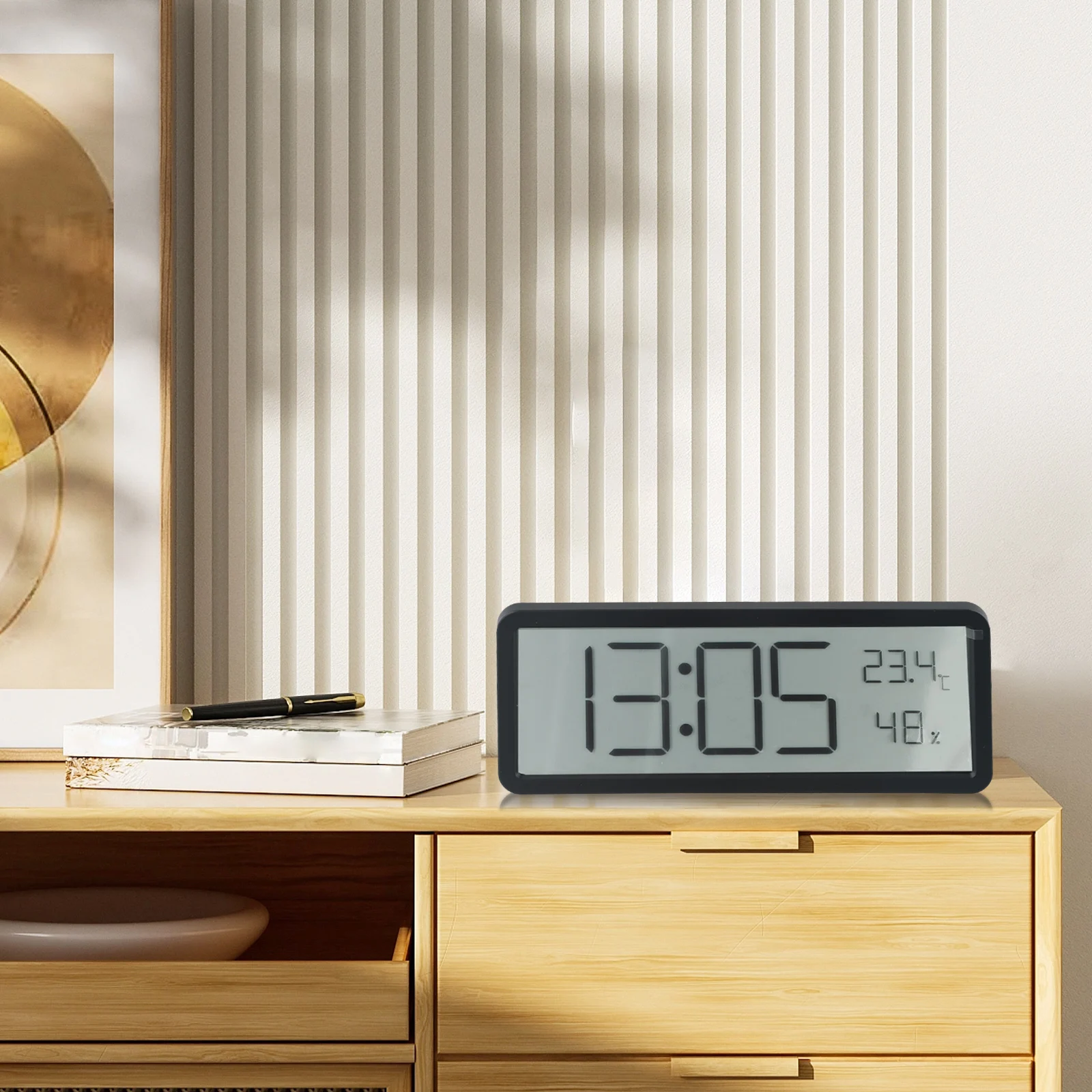 

Электронные цифровые настенные часы, Современные Простые с аккумулятором и функцией измерения температуры и влажности