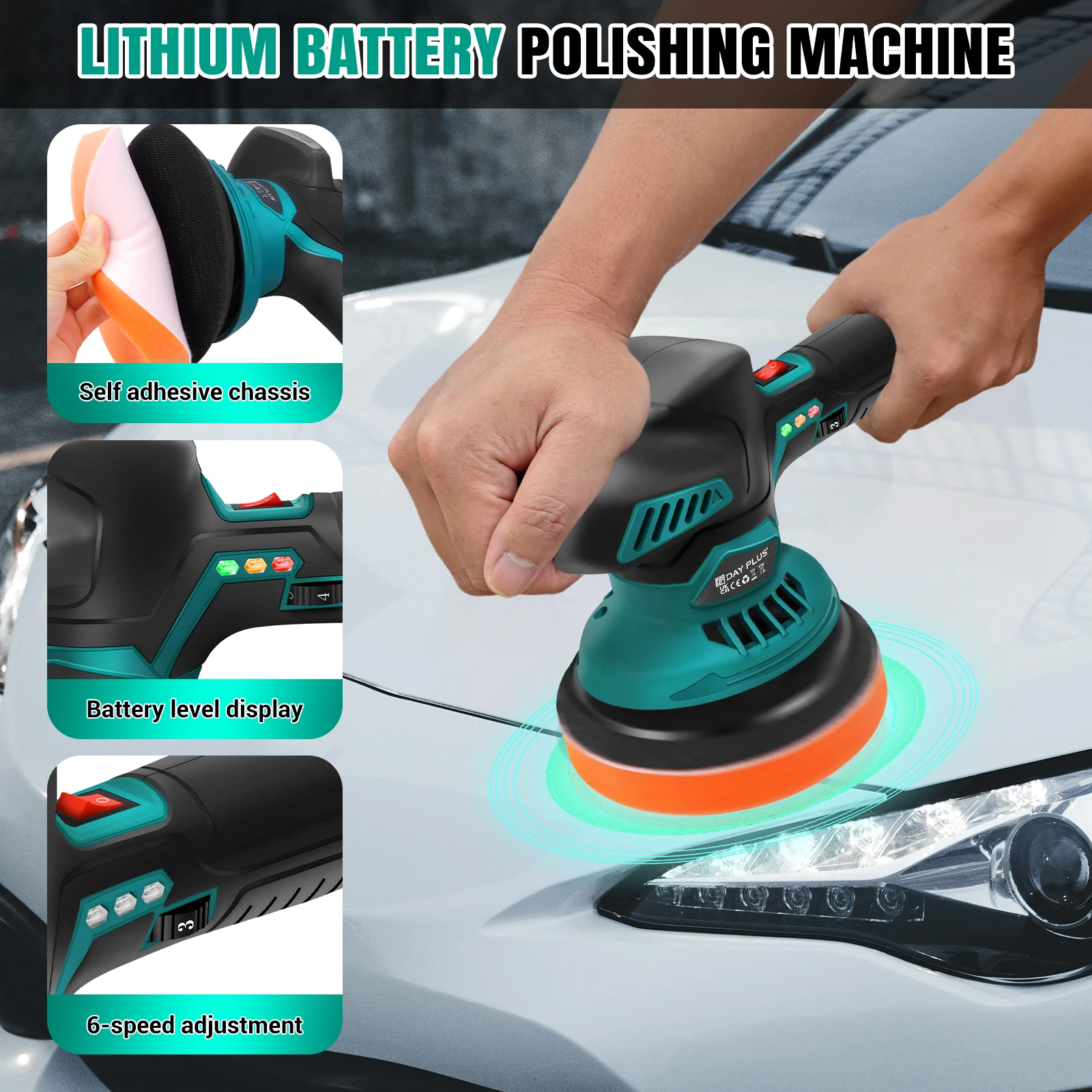 12V Cordless Car Buffer Polisher,6 Variable Speed 2
