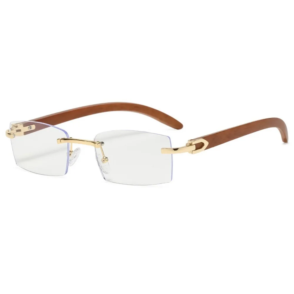 Retro Sunglasses for Women Ins Same Style Wood Texture Leopard Grain Mirror Legs Octagon Frameless Korean