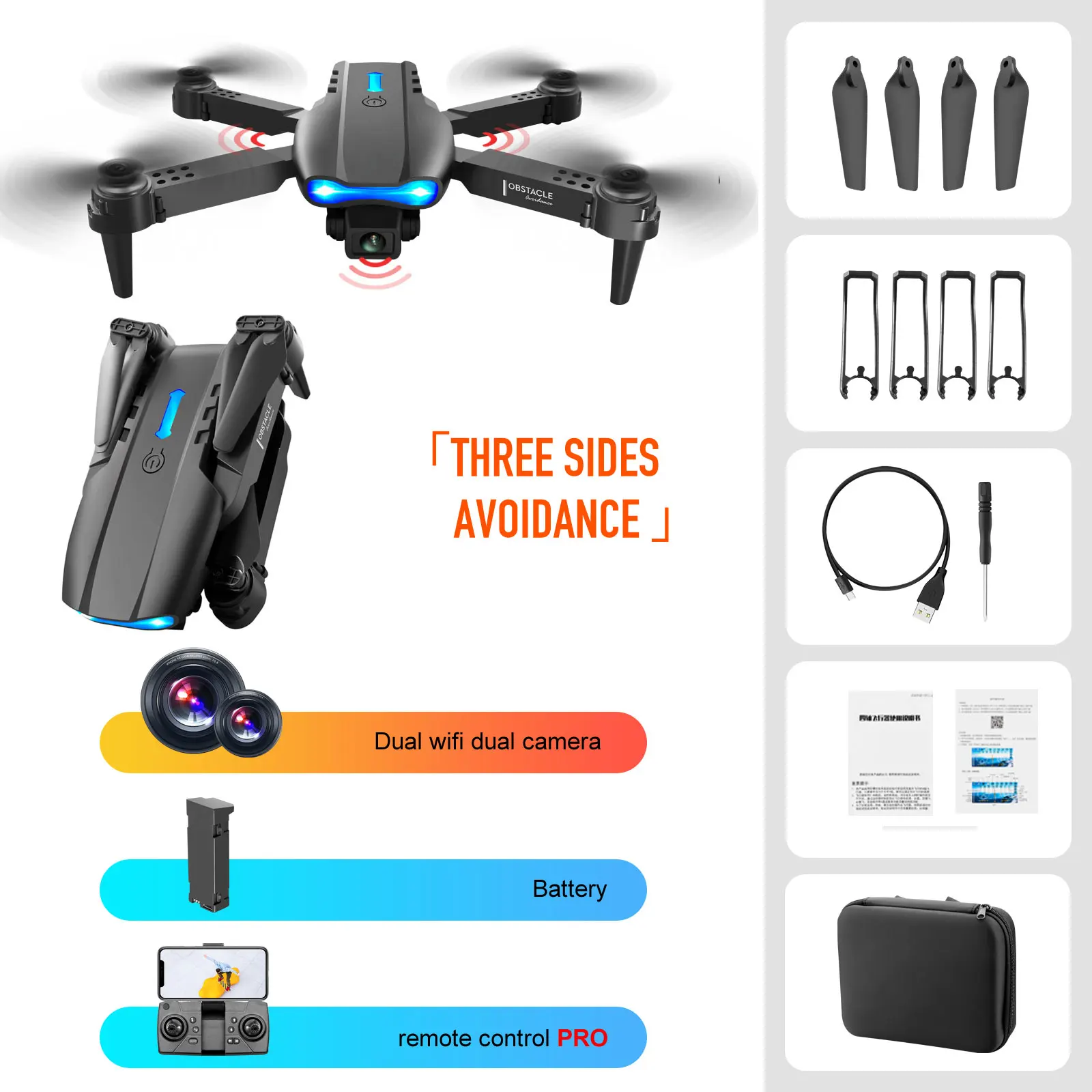 2022 New E99 K3 Drone 4K Dual HD Camera Three Sided Obstacle Avoidance WiFi FPV  Professional Foldable Quadcopter Gifts Toys 6 ch remote control quadcopter RC Quadcopter