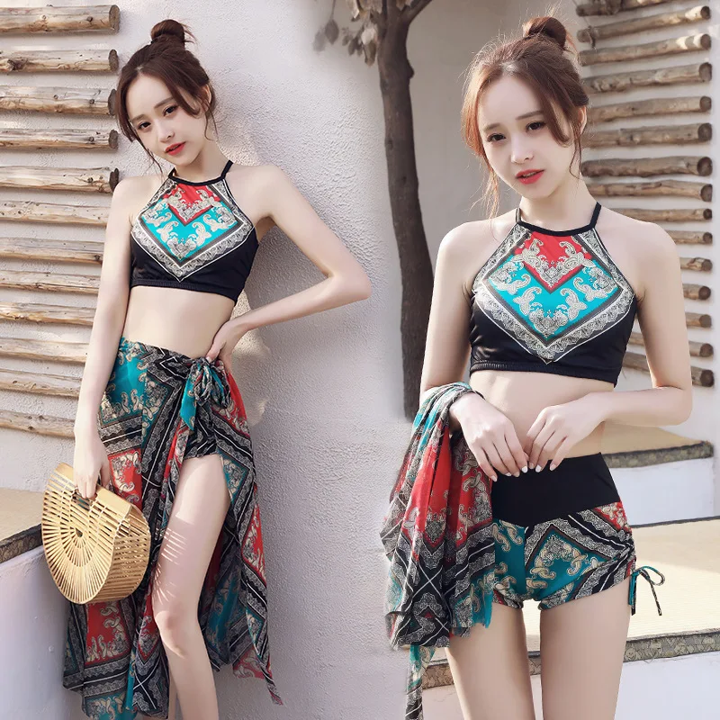 

Tankini Set Swimming Suit for Women Print Bikinis Three Piece Holiday Split Swimsuit Female Hot Spring Bathing Suit Dropship