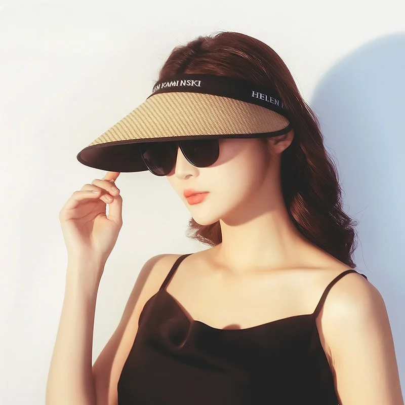 

YQ 2023 New Summer Grass Weaving Sun Shaded Open Top Hat for Women Outdoor UV Sunscreen Hair Hoops, Sandal Hat, Big Eaves HAT