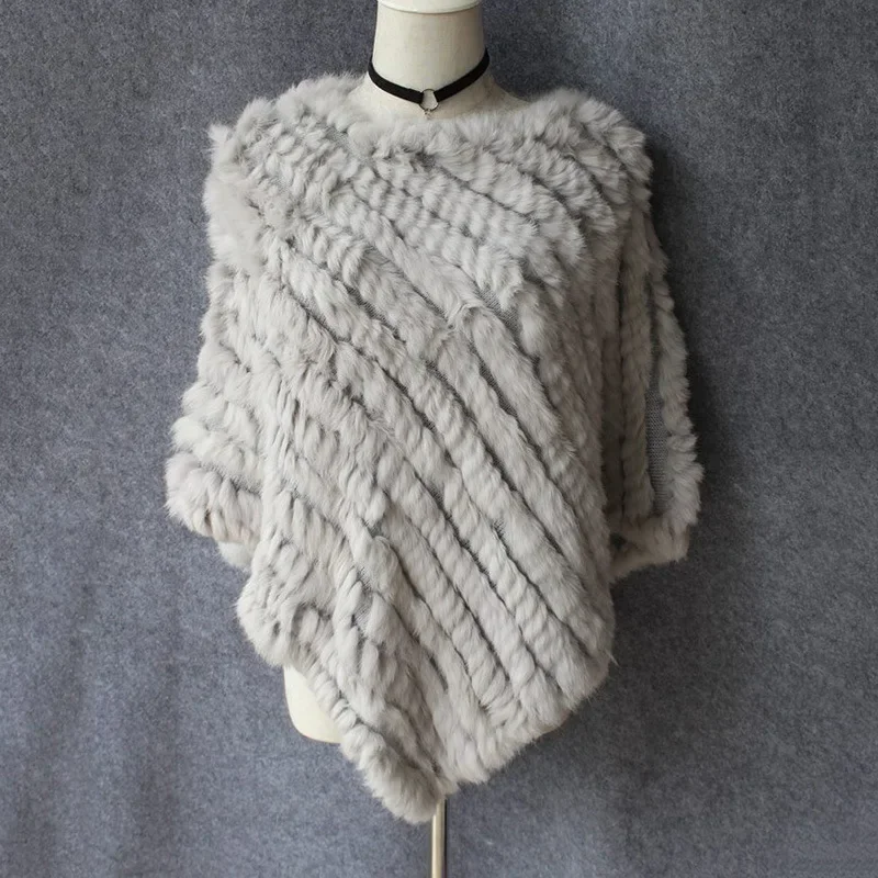 Real Rabbit Fur Knitted Natural Fur Poncho Vest Fashion Wrap Coat Shawl Lady Scarf Natural Wedding Party Cape