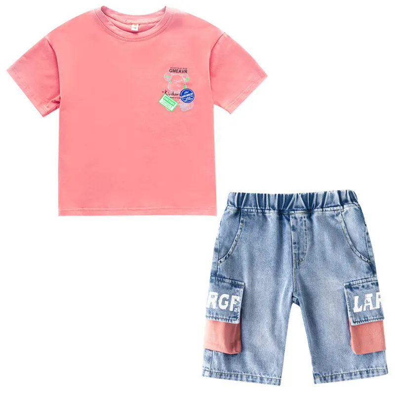 Baby Children'S Boy Clothes Summer Clothing Set 2022 New Fashion O-Neck  Letters Graffiti Tops & Jeans Two Pieces Suits 110-160 - AliExpress