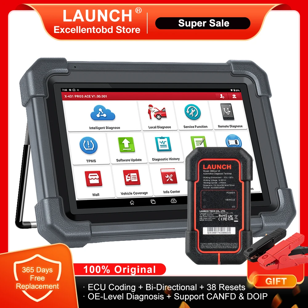 LAUNCH X431 PRO3 ACE Full System Diagnostic Tool Auto OBD OBD2 Scanner Online Coding Active Test 38 Services 2 Years Free Update