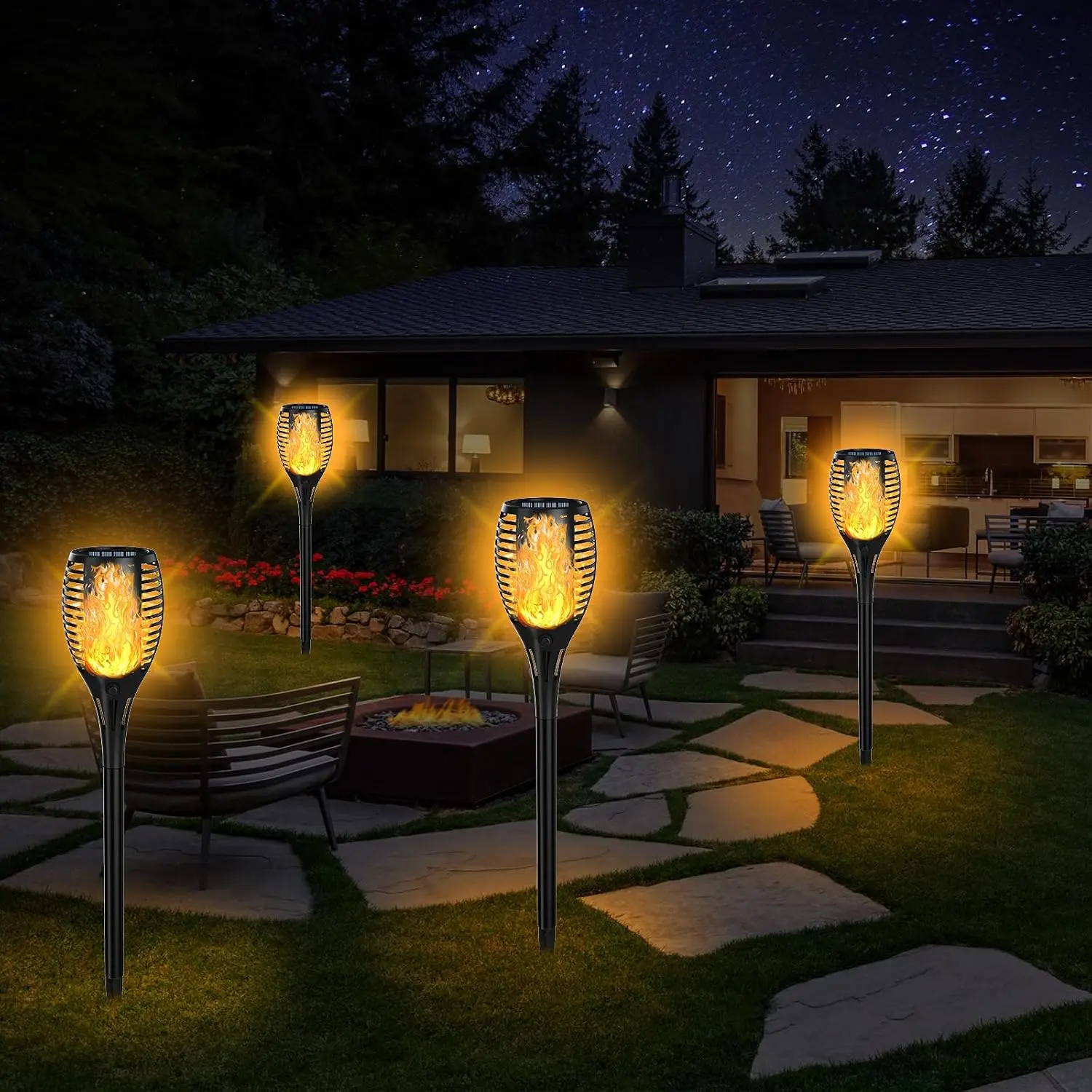 Upgraded Solar Lights Outdoor 4 Pack Solar Torch Lights Flickering Flame Larger