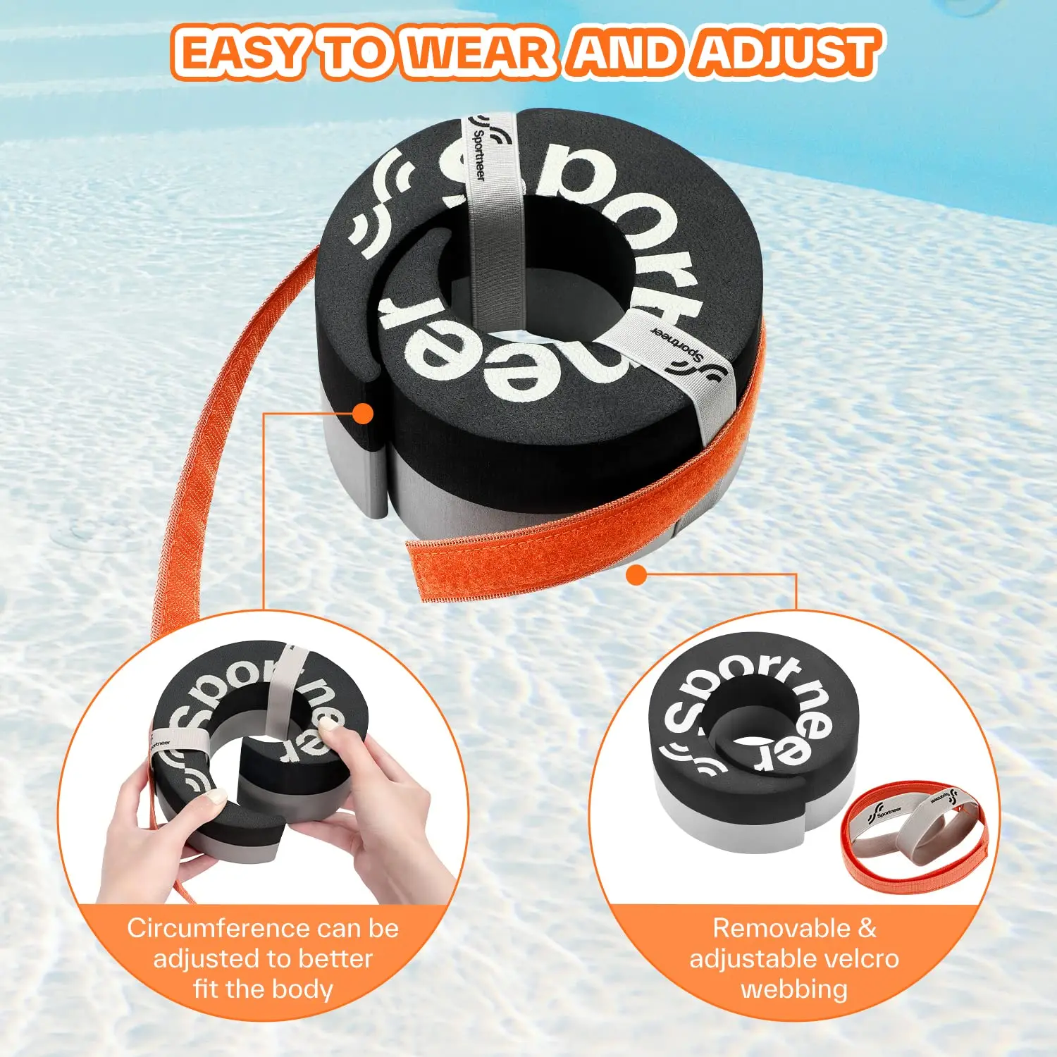 Sportneer Water Aerobics Float Ring with Adjustable Webbing Aquatic Exercise Water Ankle Buoyancy Ring for Swimming Pool Fitness 3