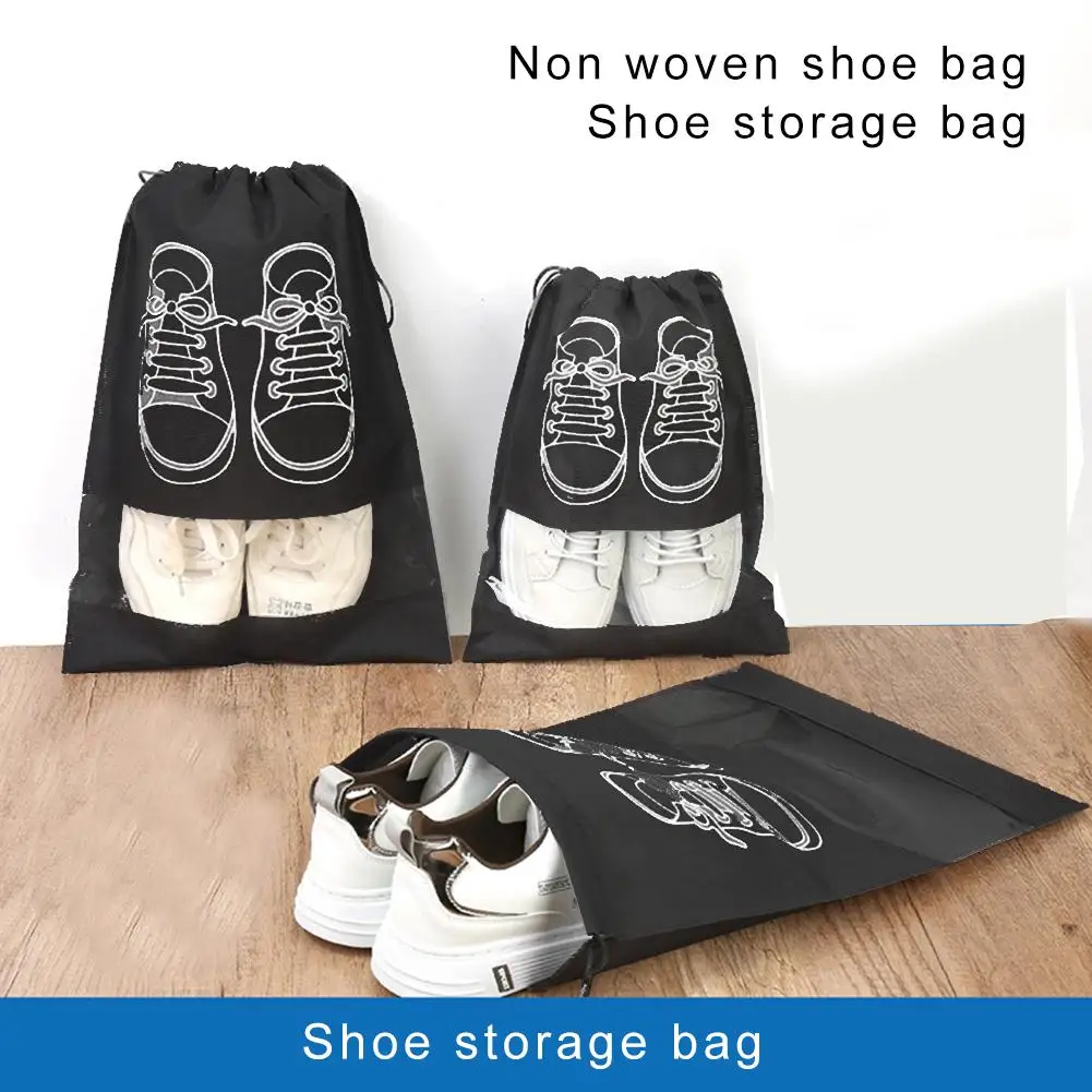 Portable Travel Shoe Bag Shoe Storage Bag Non-woven Fabric Strap Mouth Large Capacity Travel Waterproof Shoe Bag Moistureproof 3