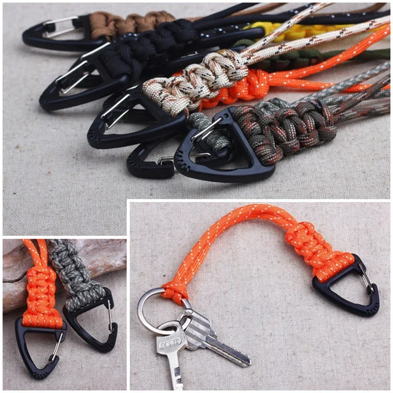 Versatile Paracord Lanyard Keychain with Triangle Carabiner & Braided Strap - Anti-Loss Wrist Rope