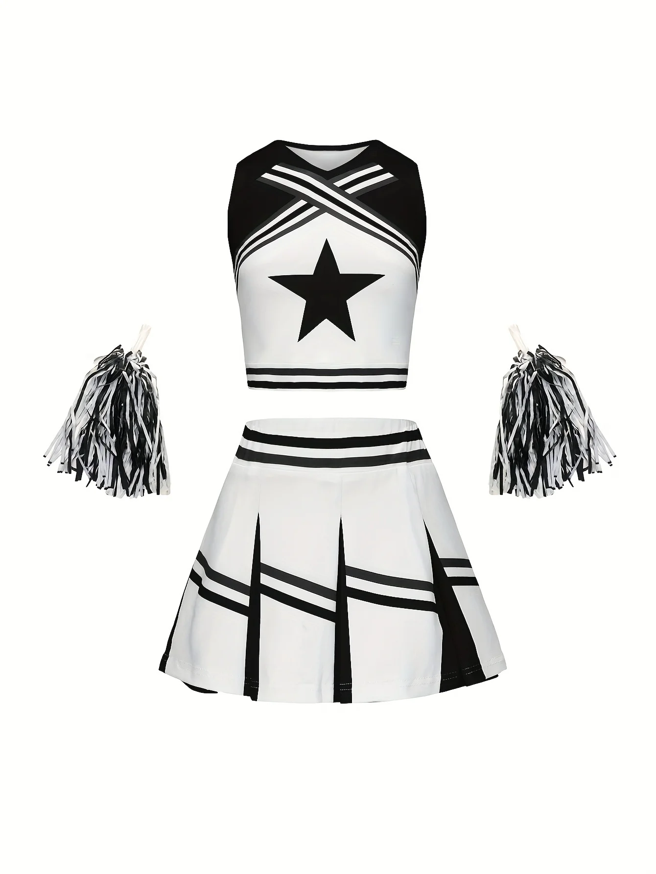 Cheerleader Skirt Suit Girls Kids Star Sports Cute Homecoming Season Performance Costume Multicolor Available Free Pom Poms