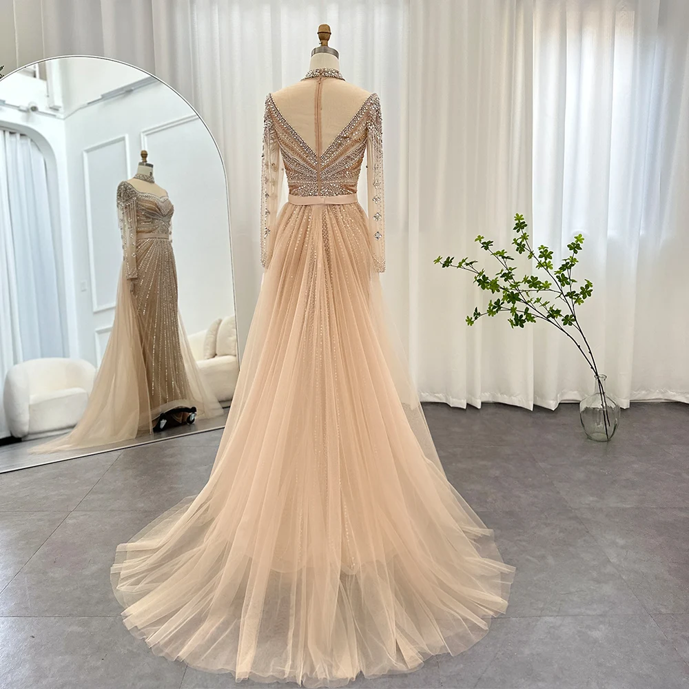 S380f0e67536648048617c7e13538cb240 Luxury Champagne Mermaid With Detachable Overskirt Dubai Evening Dress Arabic Women Wedding Party Formal Gowns Mallzona