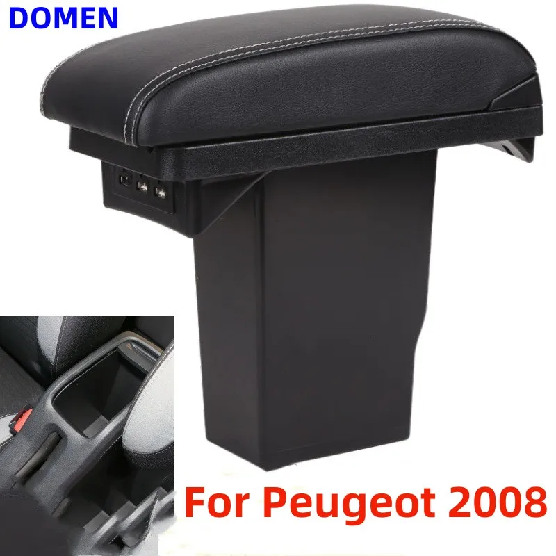 

For Peugeot 2008 armrest box +3USB Black Leather Center New Storage Box Retrofit parts 2012 2013 2014 2015 2016 2017 2018