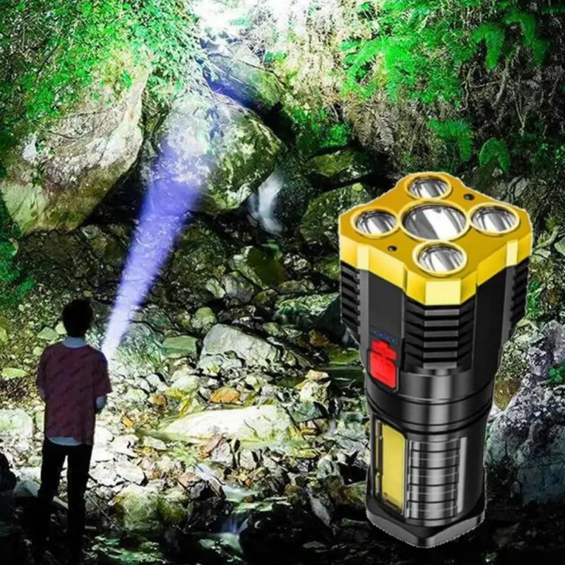 5 Led Licht Zaklamp Usb Opladen Cob Side Light Power Display Outdoor Draagbare Lamp 4 Mode Waterdichte Oplaadbare Fakkels