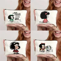 Mafalda Cute Makeup Organizer Women's Canvas Makeup Bag Environmental Protection Large Capacity Fashion Shopping Wallet 1