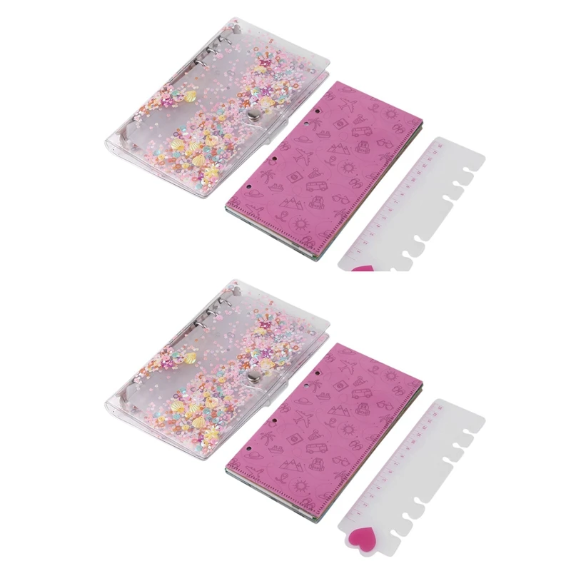 

NEW-58 Pieces Glitter Binder Cover A6 PVC Binder Cover Sets 4 Sheets Label Sticker For Home School Bill Planner