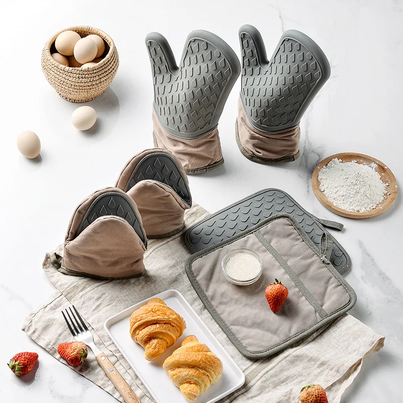 

Double Layer Silicone Anti-scalding Oven Gloves Mitts Potholder Kitchen Silicone Gloves Tray Dish Bowl Holder High Quality