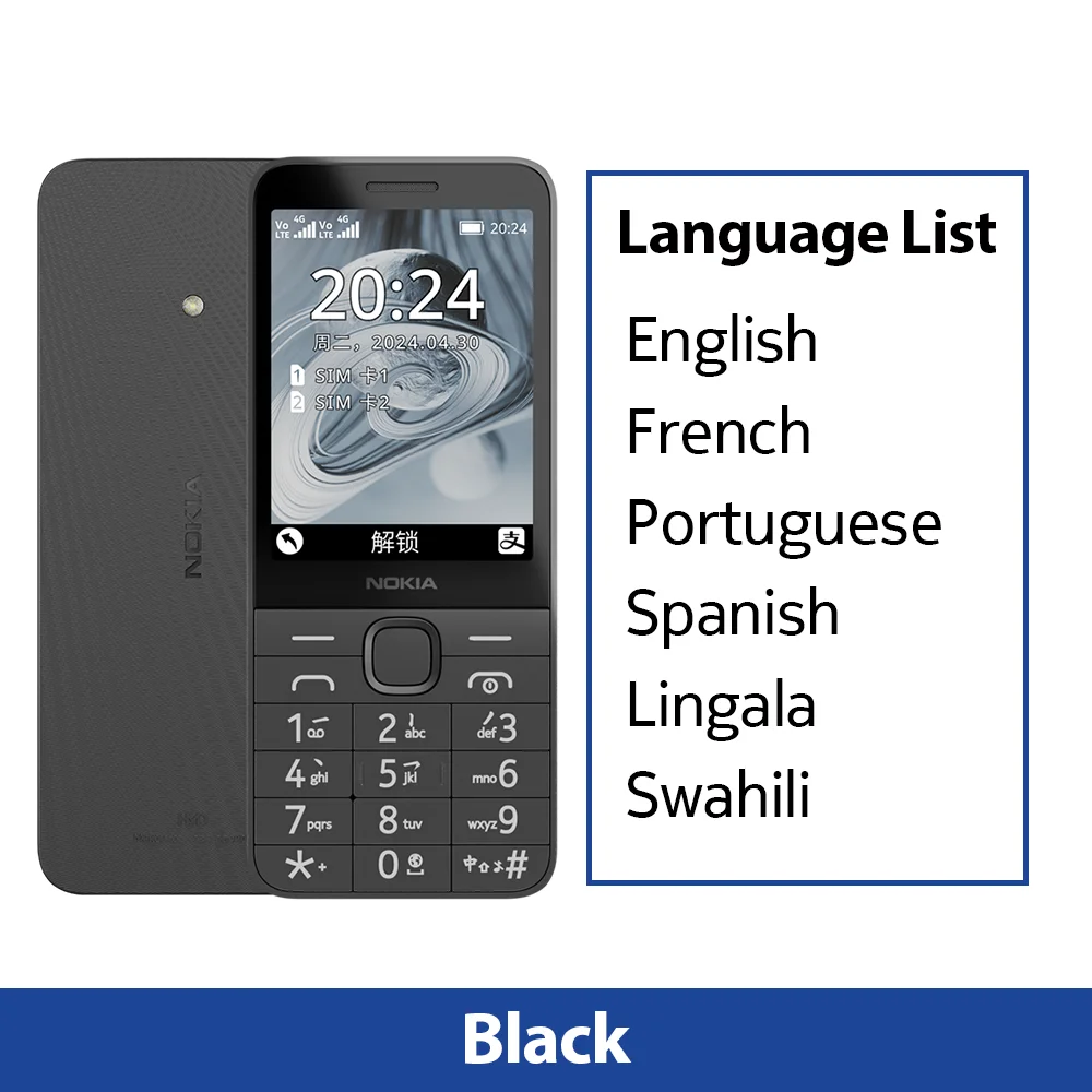 thumbnail image 1 of Teléfono móvil Nokia 220 4G con funciones, nuevo y original, 2024, doble SIM, pantalla de 2,8 pulgadas, batería de 1450 mAh, radio FM y Bluetooth, 1 of 5