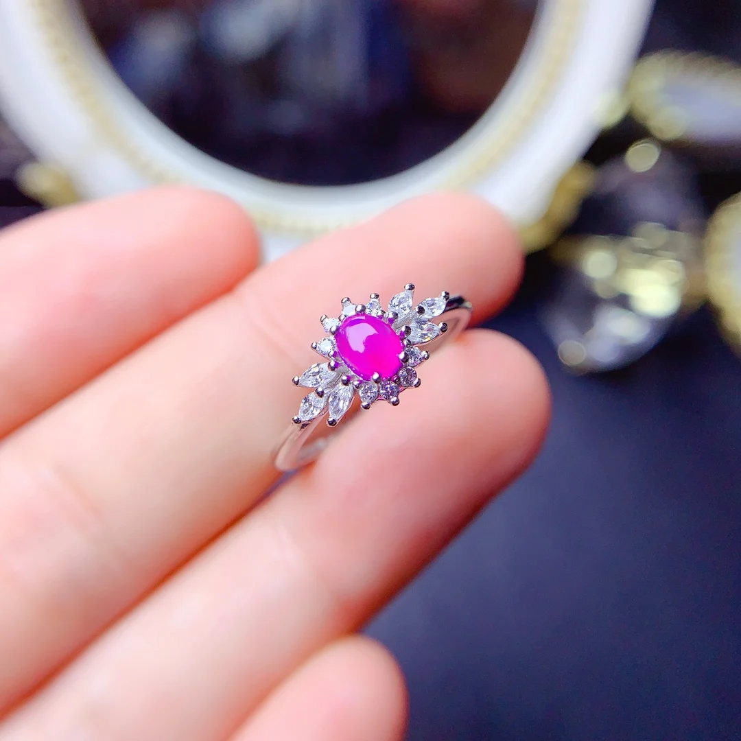 

FS Real S925 Sterling Silver Inlay 4*5 Natural Purple Opal Ring With Certificate Fine Charm Weddings Jewelry for Women MeiBaPJ