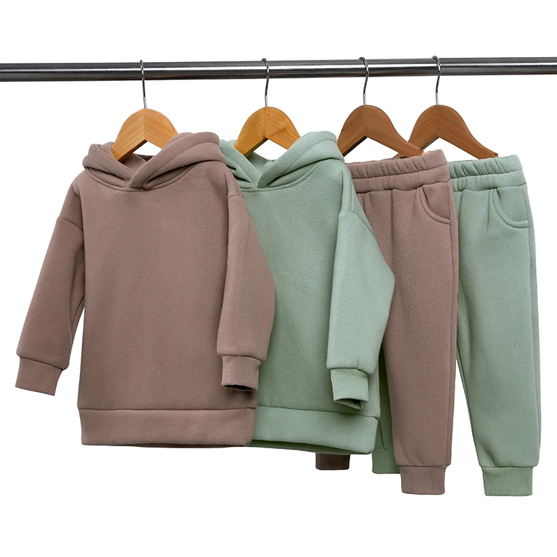 Neue Kinder Jungen Baby Mädchen Trainingsanzug Kleidung Fleece Sweatsuit Warme Fleece Oansatz Pullover Sweatshirt + Hosen Anzug Für Kinder 2Pcs