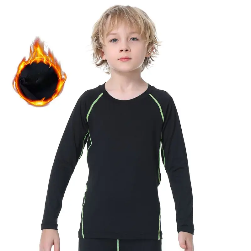 Kids Boys Sports Compression T-shirt Long Sleeved Velvet Sportswear 5 S380f9d8f6d4b46b5b93b4f483c4c475aq