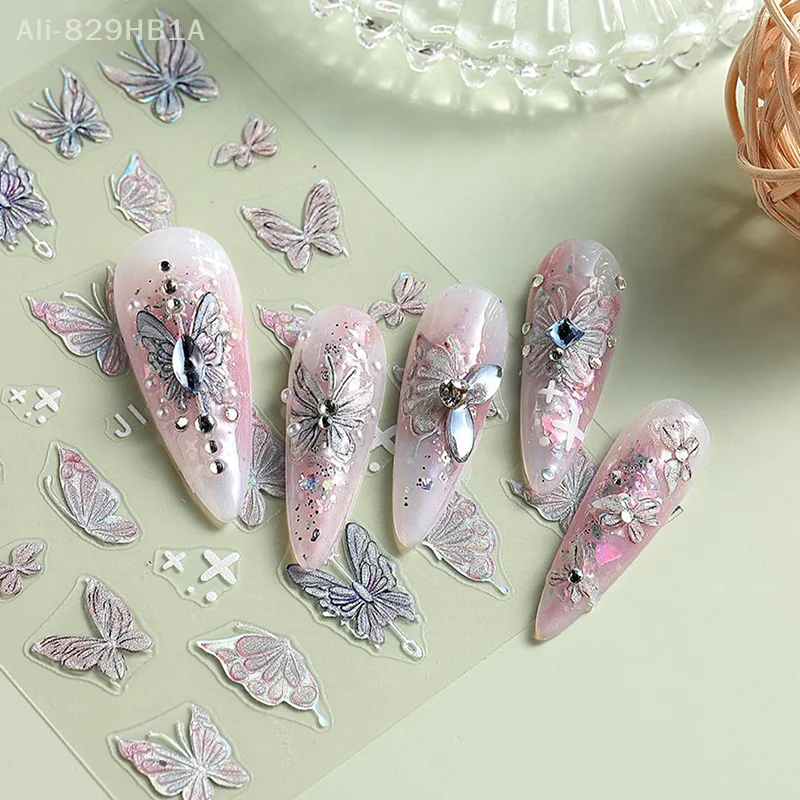 

3D акварельные наклейки для ногтей с изображением Авроры и бабочки, трехмерные рельефные наклейки для ногтевого дизайна, татуировки с милым котом, маникюрные наклейки