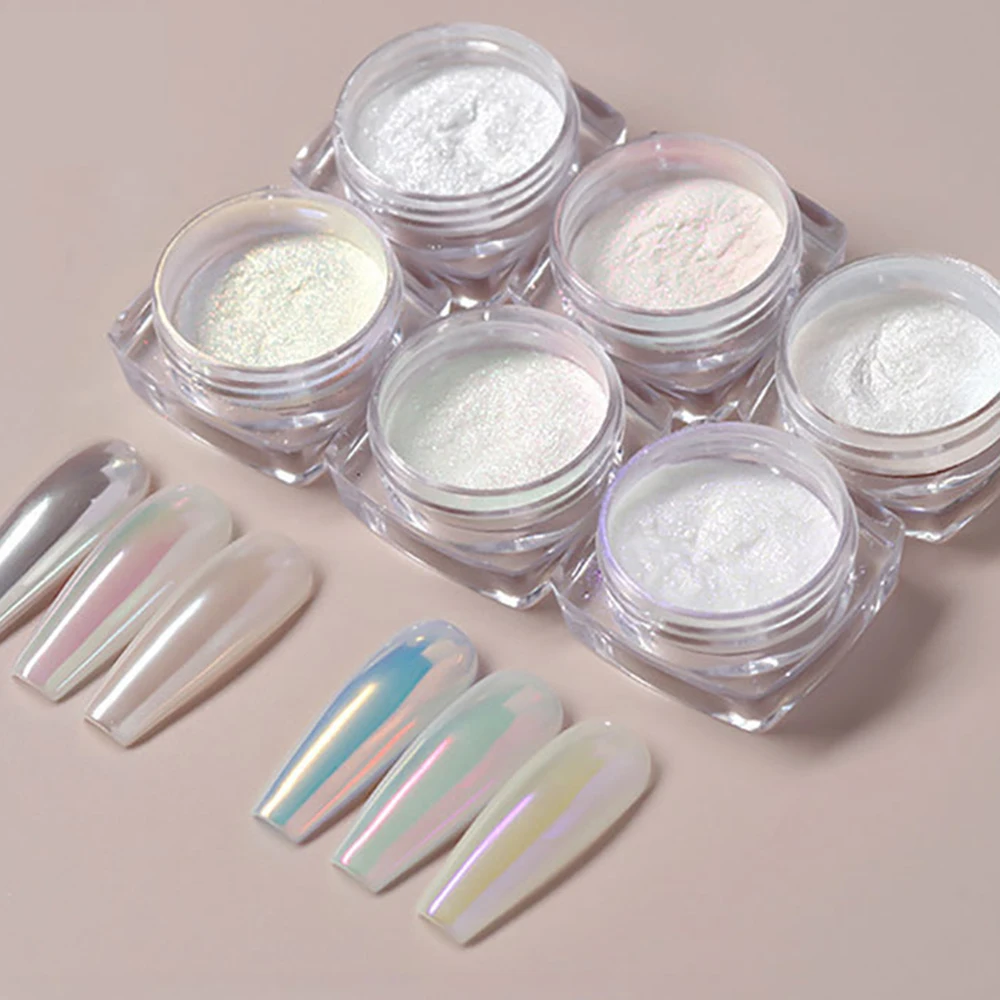 

6Colors Aurora Moonlight Magic Nail Powder Net1-2g Pearl White Mirror Chorme Powder DIY Ice-Transparent Aurora Mirror Fine Powde
