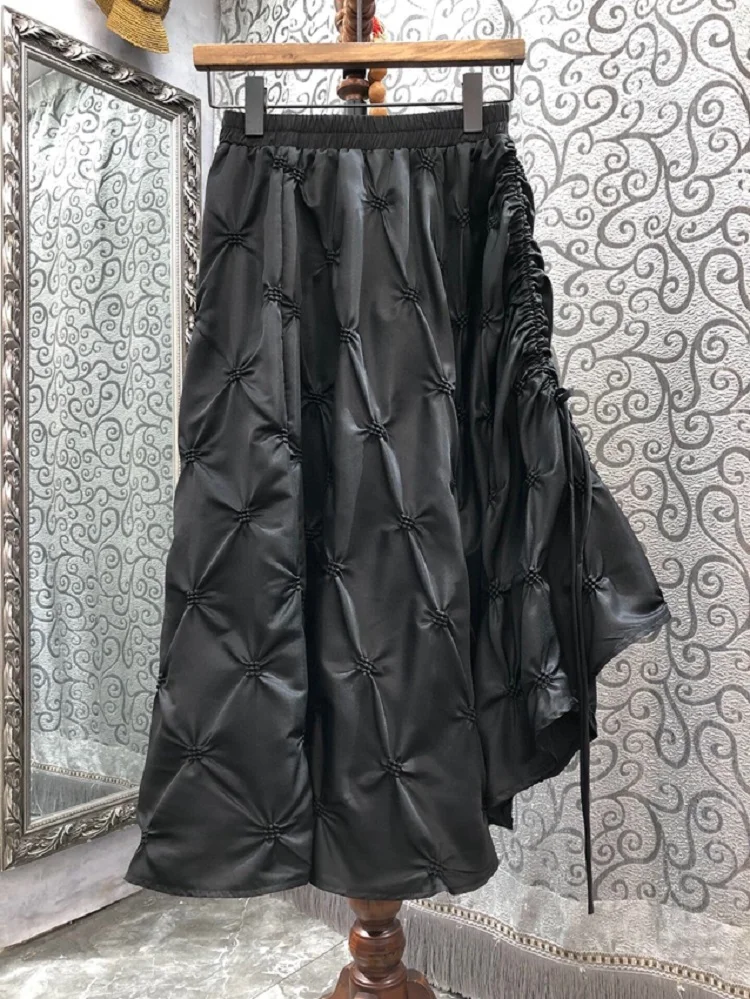 

New 2023 Spring Summer Long Skirt High Quality Ladies Elastic Waist Gradient Color Prints Cascading Ruffle Long Green Red Skirt