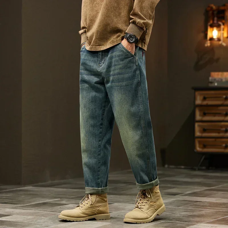 Baggy Jeans Mew Wide Pants Loose Fit Harem Pants Casual Fashion Patched Pockets Oversize Men\'s Trousers New Jeans Kpop