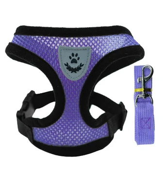 Cat Harness Vest Walking Lead Leash for Puppy Dogs – Adjustable Mesh Harness for Small/Medium Pets - Purple