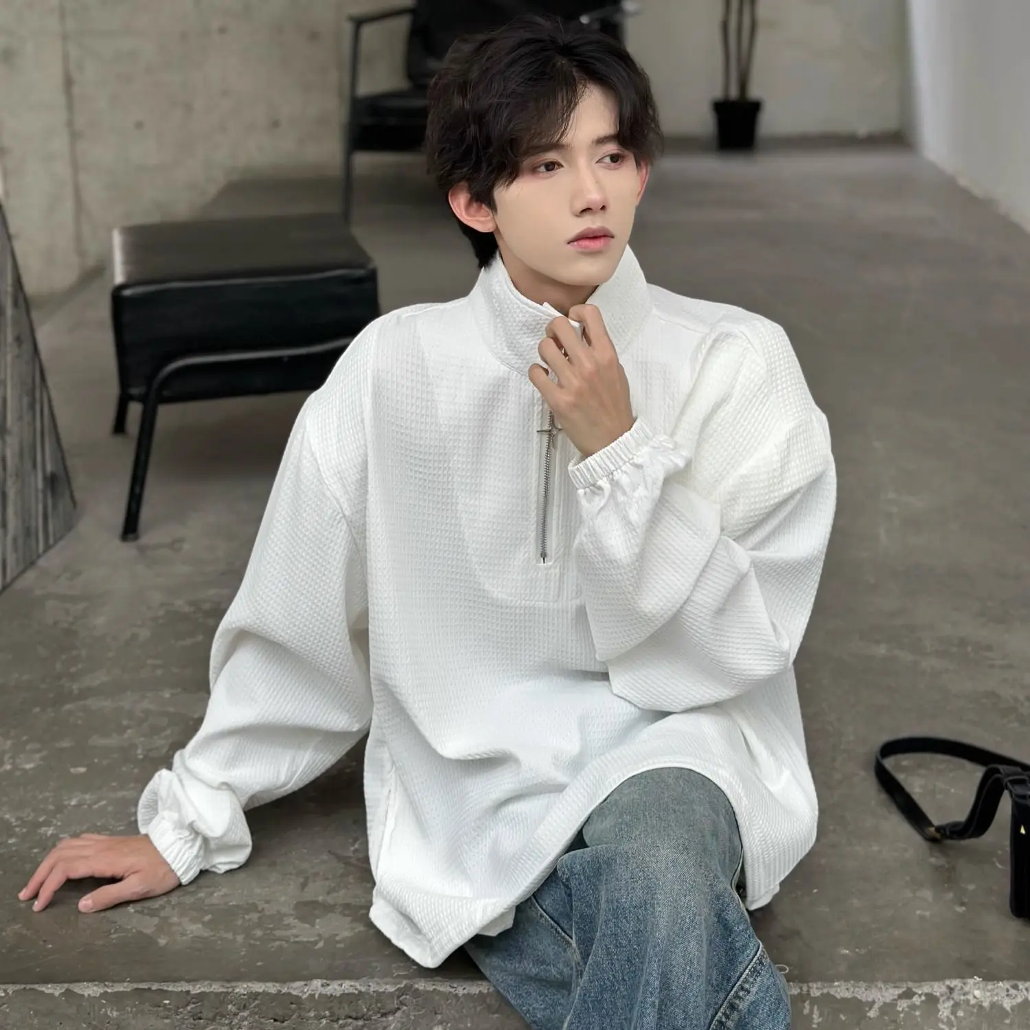 Sweatshirt Womne Men Fashion Casual Pullover Personality Stand Collar Hoodie Autumn Thin Long Sleeve Solid Color Top