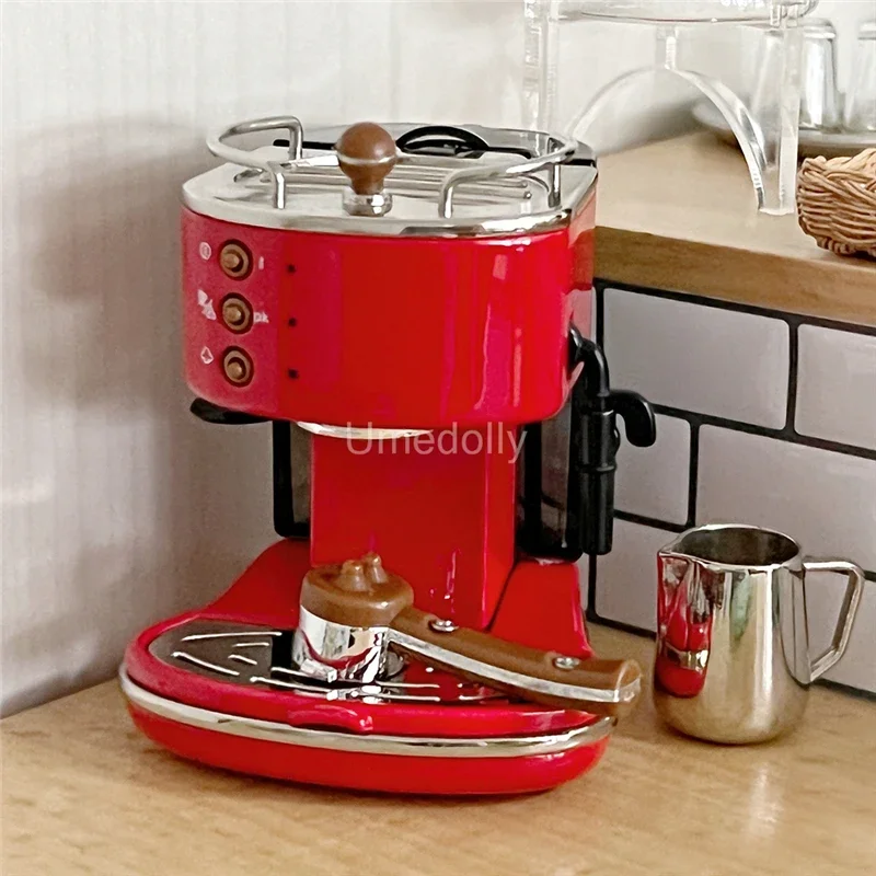 1/6th Scale Miniature Espresso Coffee Machine Dollhouse Pink Coffee Maker 