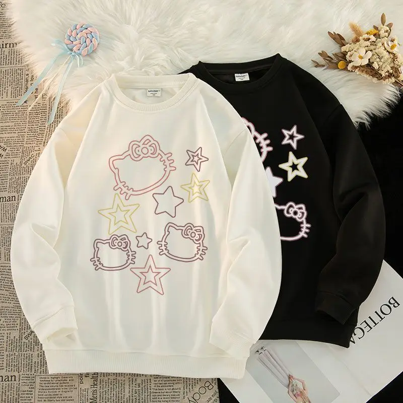 

Sanrio Hello Kitty Kawaii Anime Y2K Girls Winter New Sweet Hoodie Cute Cartoon Crew Neck Long Sleeved Hoodless Top Toys for Kids