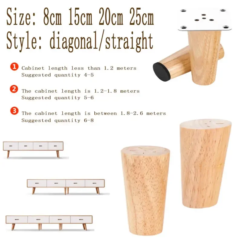 Set of 4 Premium Wooden Furniture Legs with Non-Slip Base