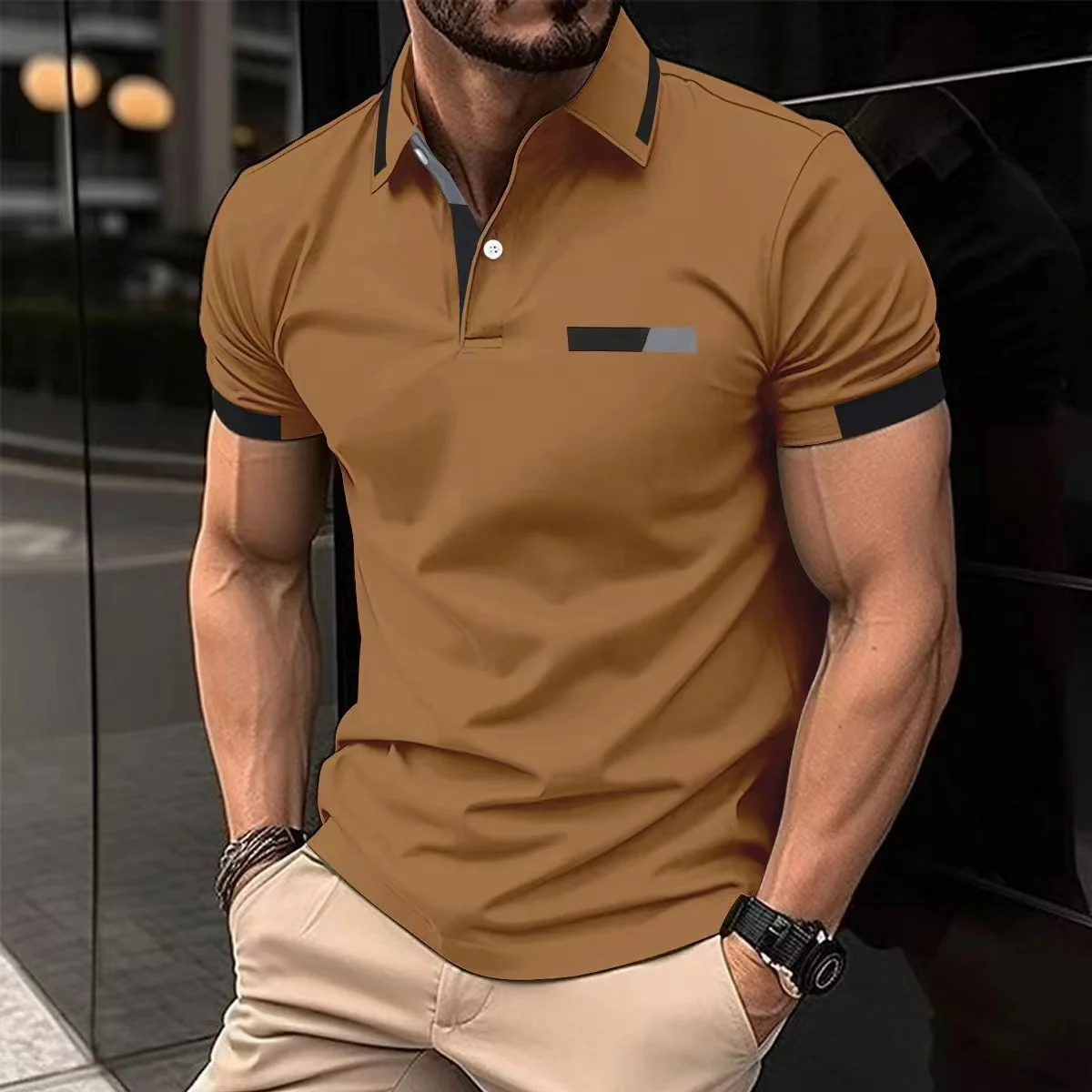 Polo Shirt Men Summer Casual Short-sleeved Solid Color Lapel Business Sports Breathable