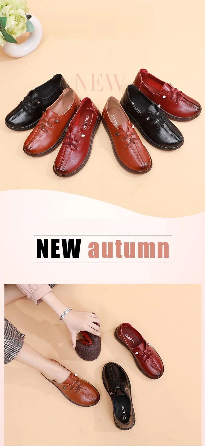 Lace Up Flats Women's Oxfords Split Leather Shoes Female Designer Loafers Woman Black Slip Ons Ladies Driving Shoes Retro Loafer