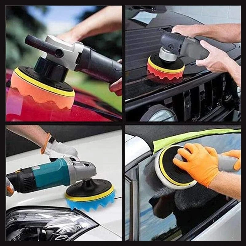 3-7inch Car Polishing Disc 11Pcs/Set car polisher Self-Adhesive Buffing Waxing Sponge Wool Wheel Polishing Pad for Car Polisher Drill Adapter