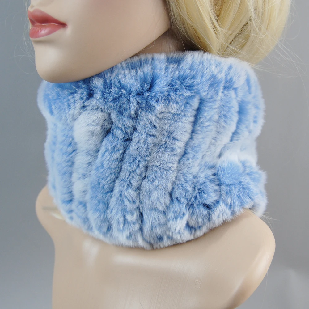 Scarves Women Knitted Genuine Rex Rabbit Fur Ring Headbands Girls Real