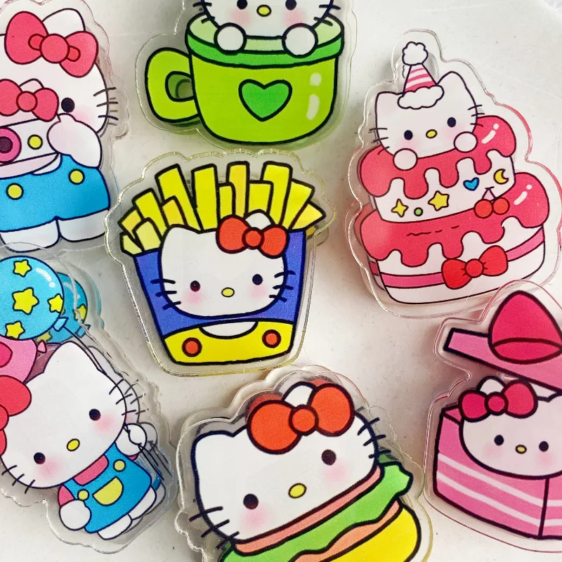 5pcs Kawaii Cartoon Hello Kitty Acrylic Binding Clip Student School File Paper Clip Office Stationery Supplies Binding Storage