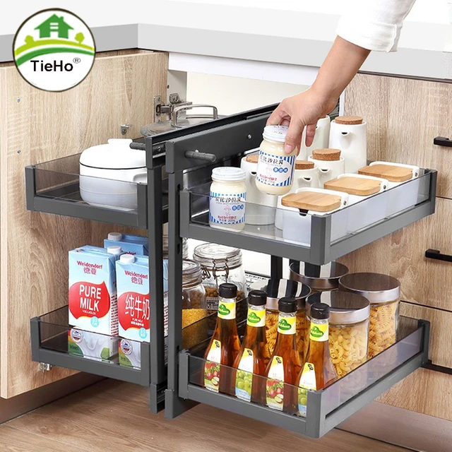 Carbon Steel Wall-mounted Storage Rack Kitchen Corner Gap Spices Shelf  Cabinet Under Sink Organizer Drawer