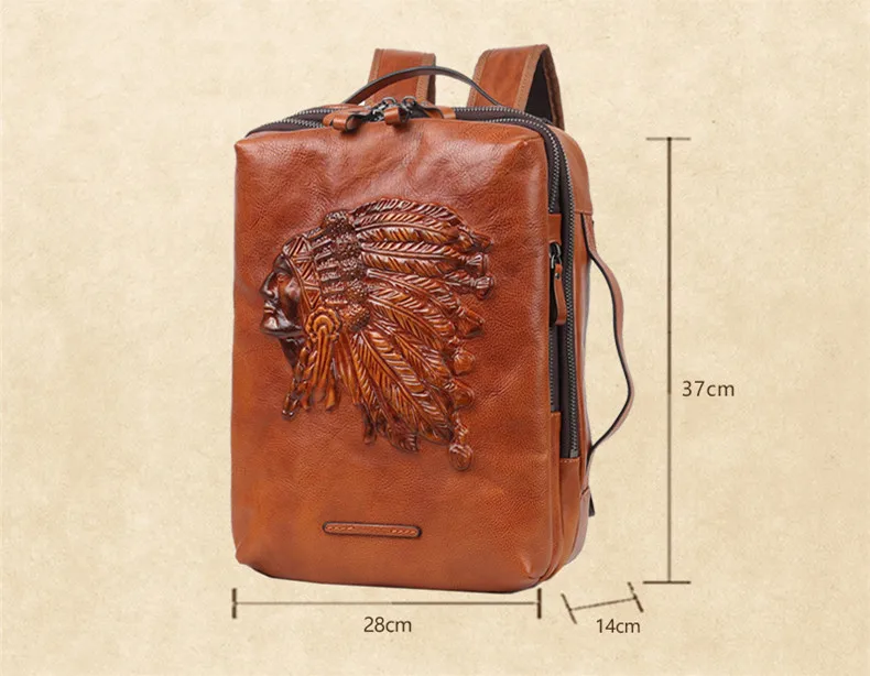 Vintage Leather Men's Backpack Male Laptop Shoulder Bag Men Large Capacity Travel Backpacks Cowhide Schoolbag Indian Cow Leather 5