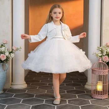 Fahsion Baptism Bridesmaids Girls Dress Elegant Party Wedding Birthday Princess Dresses for Girl Tulle First Communion Prom Gown 1