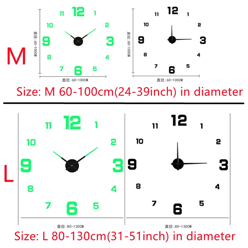 Modern Frameless DIY Wall Clock 130cm/51'' Large 3D Wall Watch Mirror Stickers for Minimalism Home Office Living Room Decoration wall clock wall clock sticker