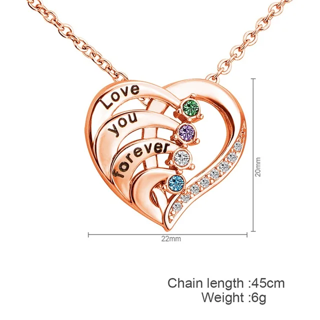 Collier personnalisé avec nom et pierres de naissance, collier de promesse personnalisé, pendentif cœur avec noms gravés, cadeaux de bijoux de Noël