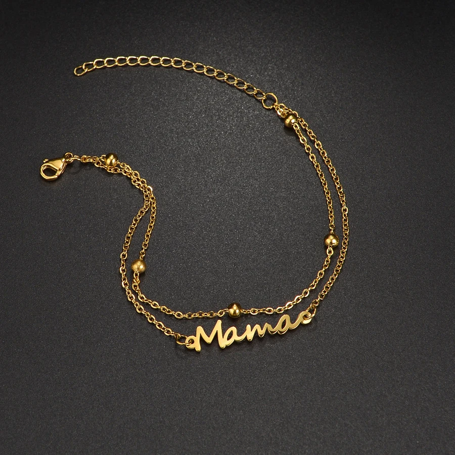 

Customized personalized stainless steel name double-layer women's bracelet, gold bead letter bracelet, jewelry, birthday gift