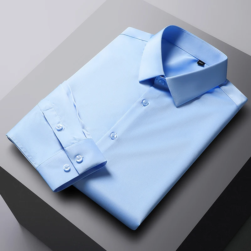 Men's micro-elastic long-sleeved formal wear suitable for slim vest social business shirt mulberry silk wrinkle-resistant shirt