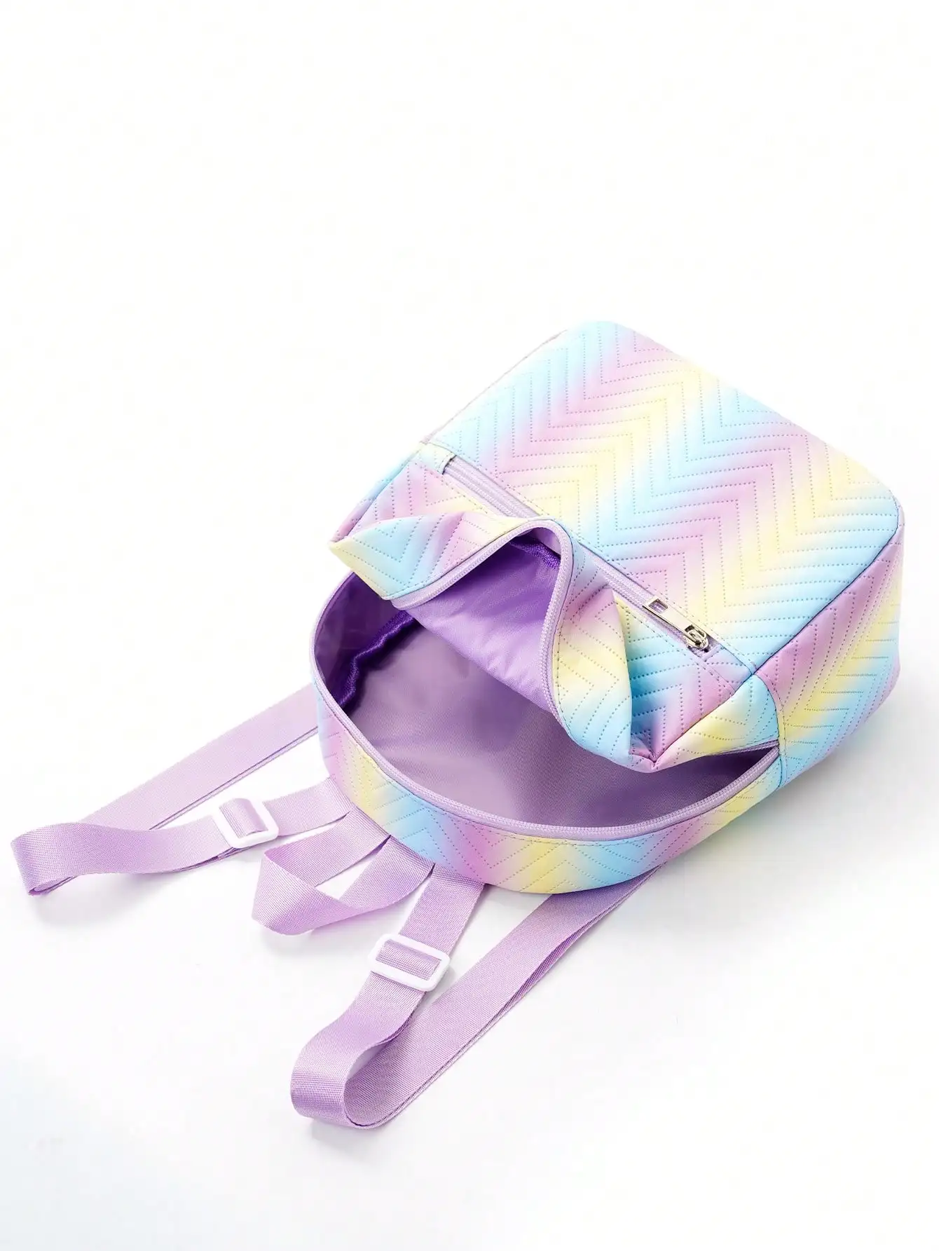 Girls Ombre Classic Backpack Chevron Detail Adjustable Strap with Zipper PU Medium 2