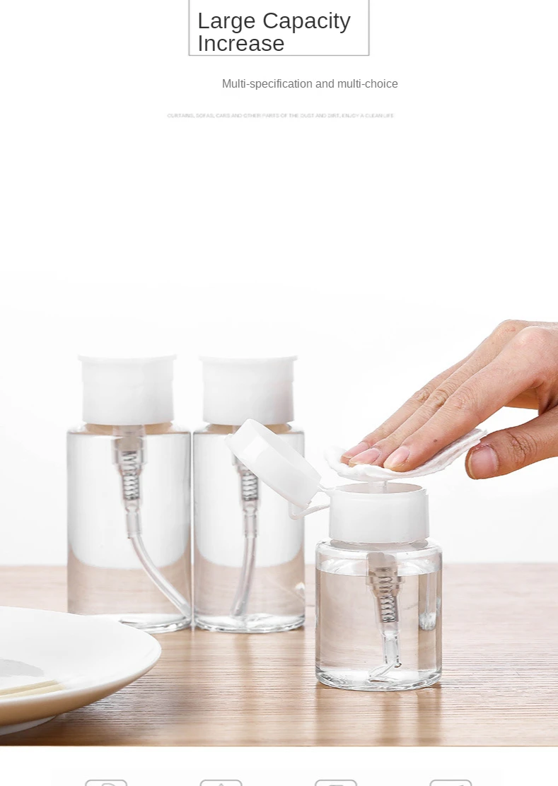 Refillable Dispenser Bottle Push-type Down Empty Bottling Push Pump for Nail Polish and Makeup Remover Bottle Packaging